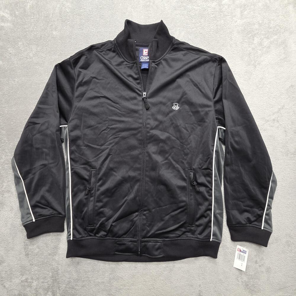 Chaps Ralph Lauren Jacket Mens L Black Track Jacket Full Zip Pockets Microfiber